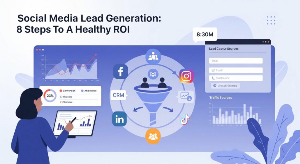 Social media lead generation strategy illustration